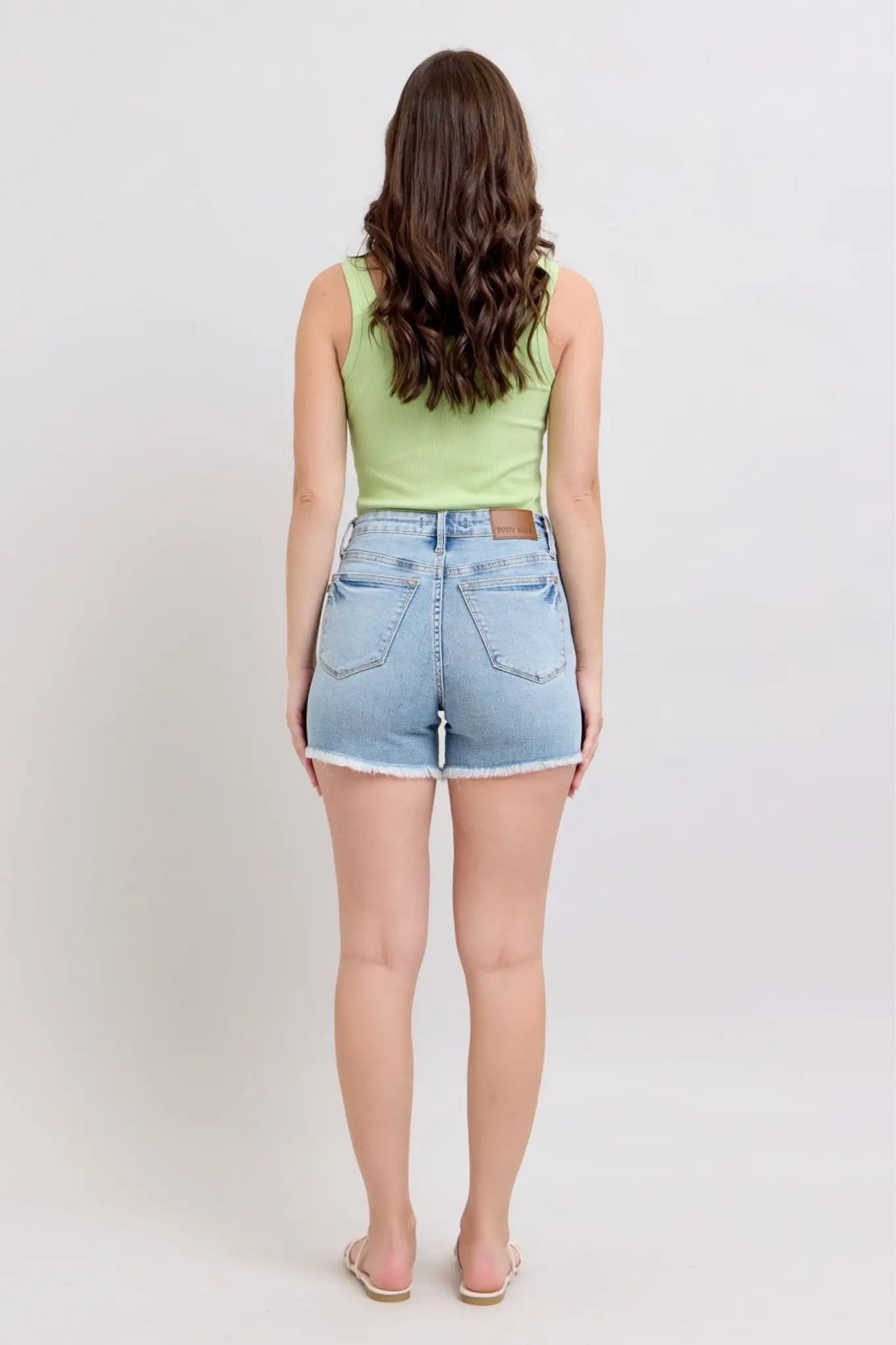 Tummy Control Raw Hem Denim Shorts - Denim Shorts
