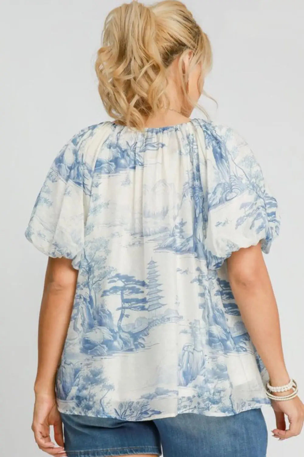 Two Tone Toile Print Top - Eclectage