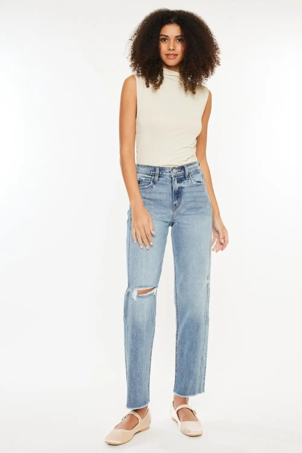 Ultra High Rise Distressed Straight Jeans - Straight Jeans
