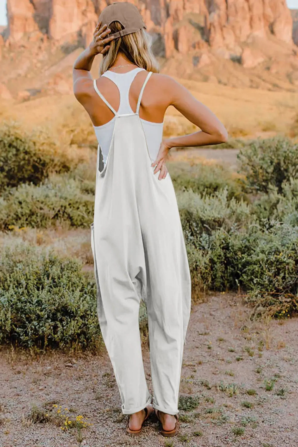 V-Neck Sleeveless Jumpsuit with Pockets - Eclectage