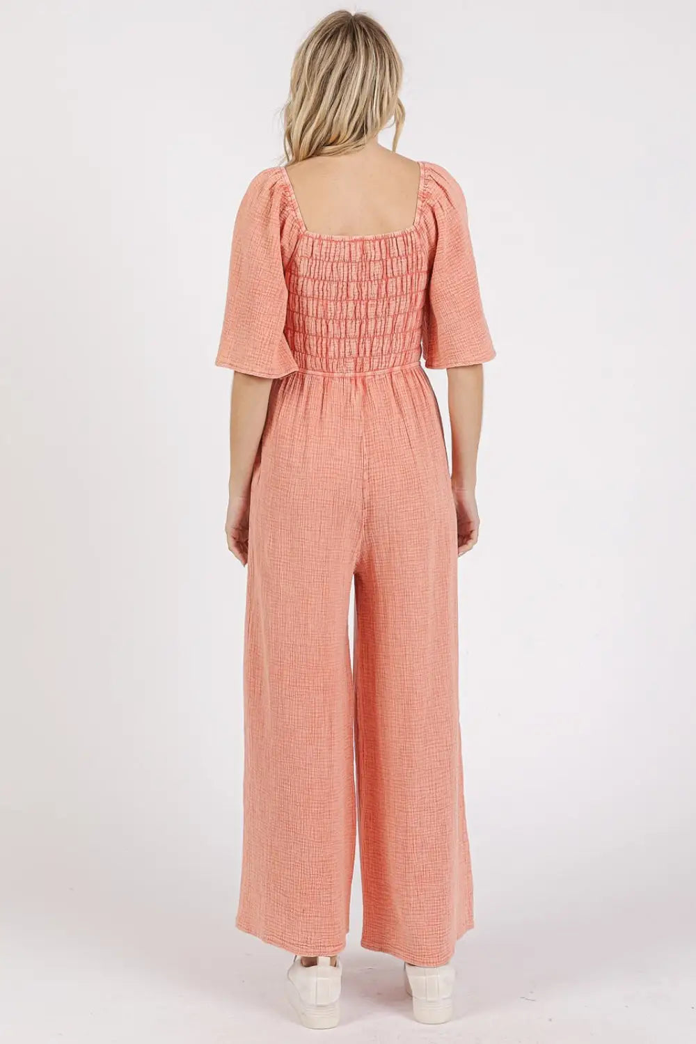 Mittoshop Mineral Wash Gauze Ruched Wide Leg Jumpsuit - Eclectage