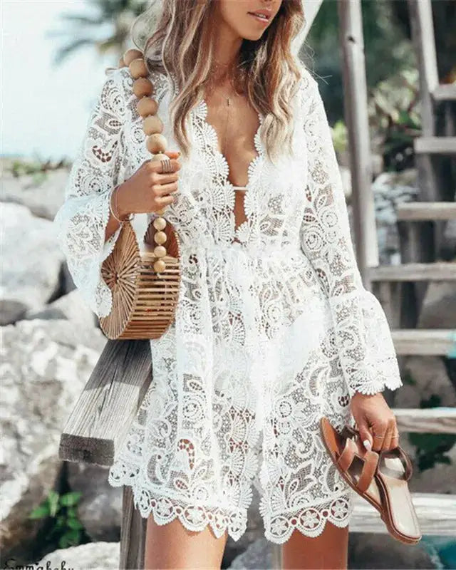 White Lace Swimsuit Cover Up Cover Ups
