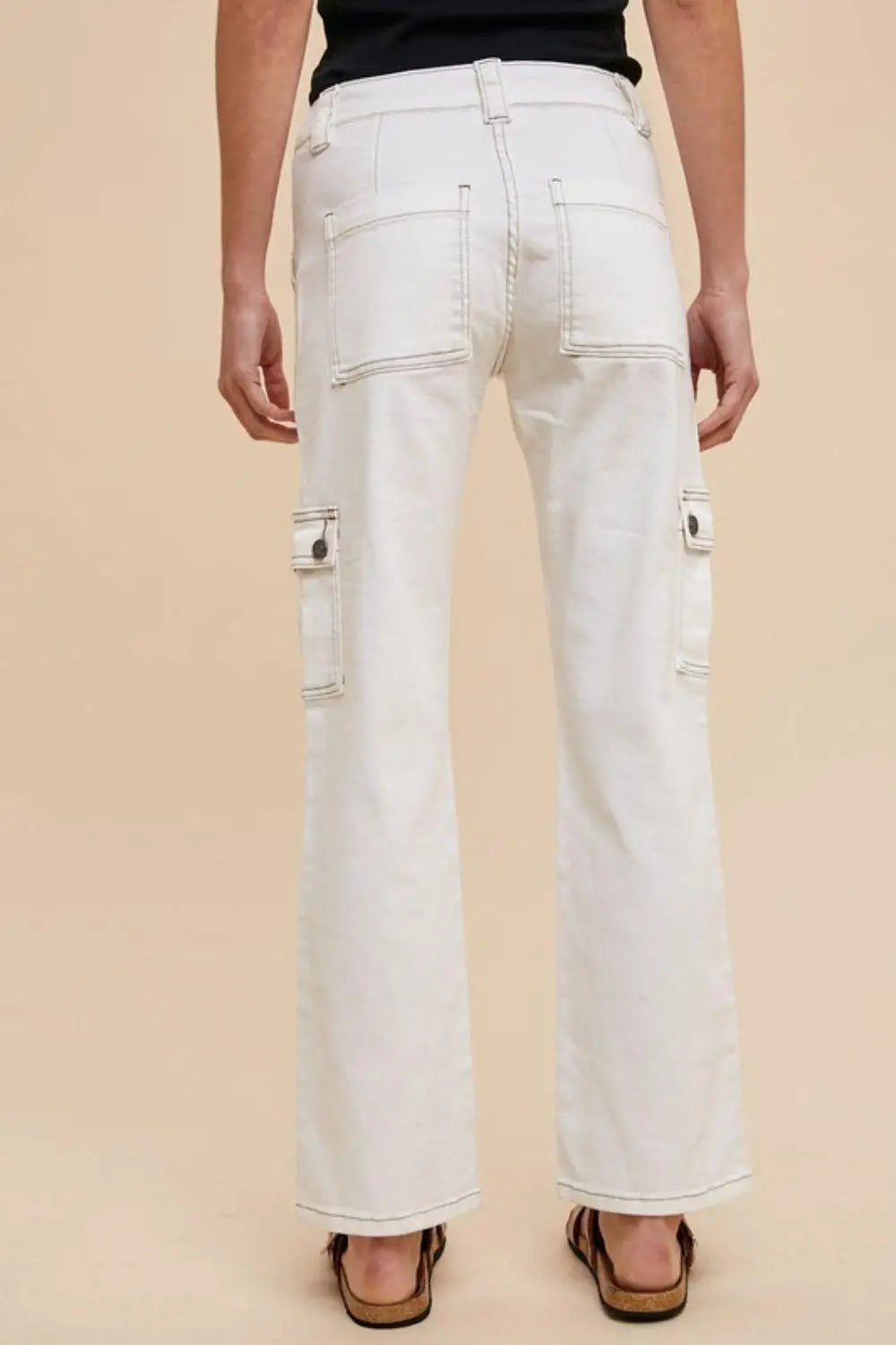 White Straight Leg Cargo Jeans - Eclectage
