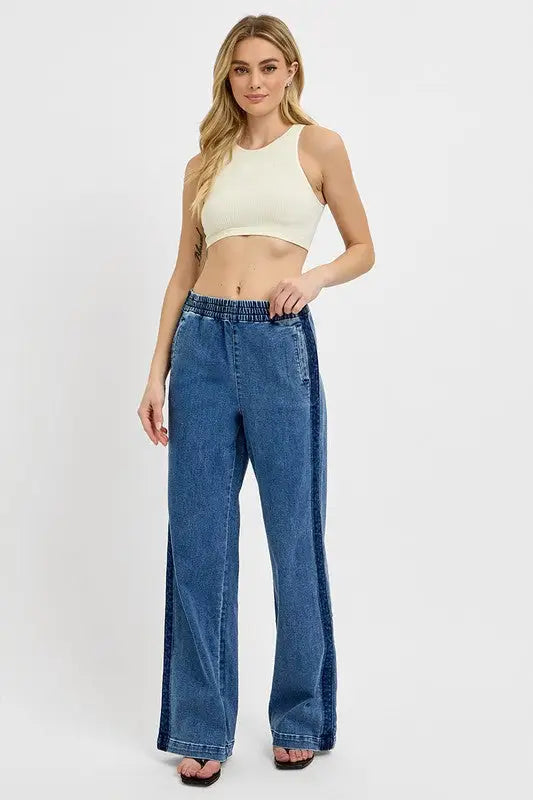 Wide Leg Jeans Med Blue - Eclectage