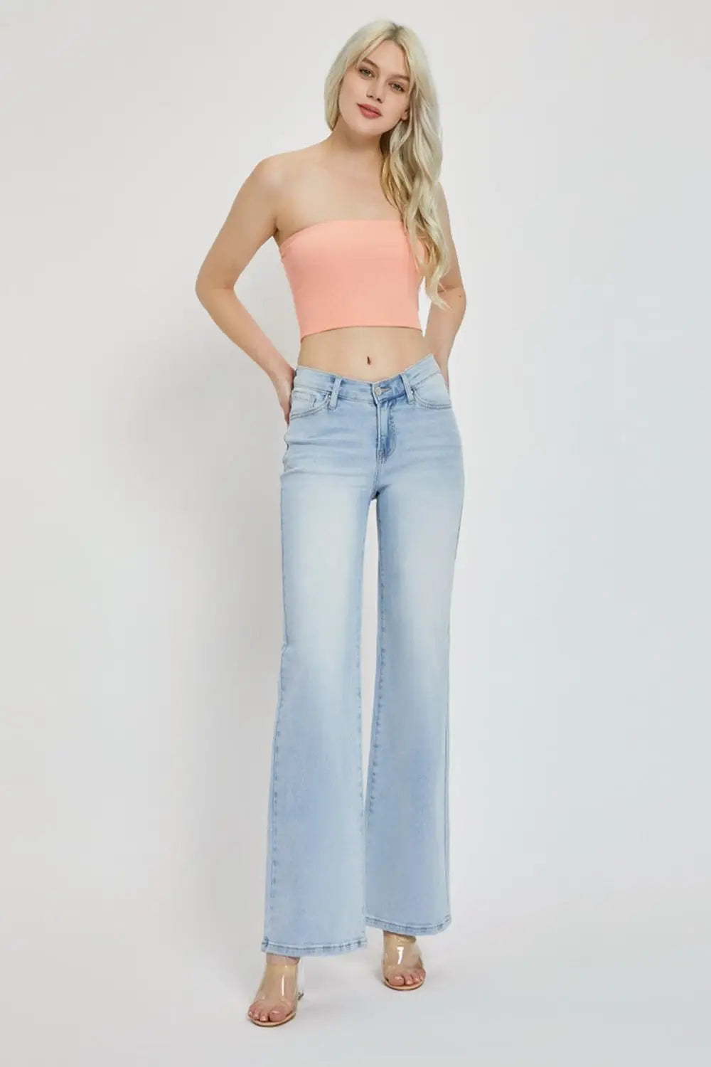RISEN Full Size Wide Leg V Dipped Front Waist Jeans - Eclectage