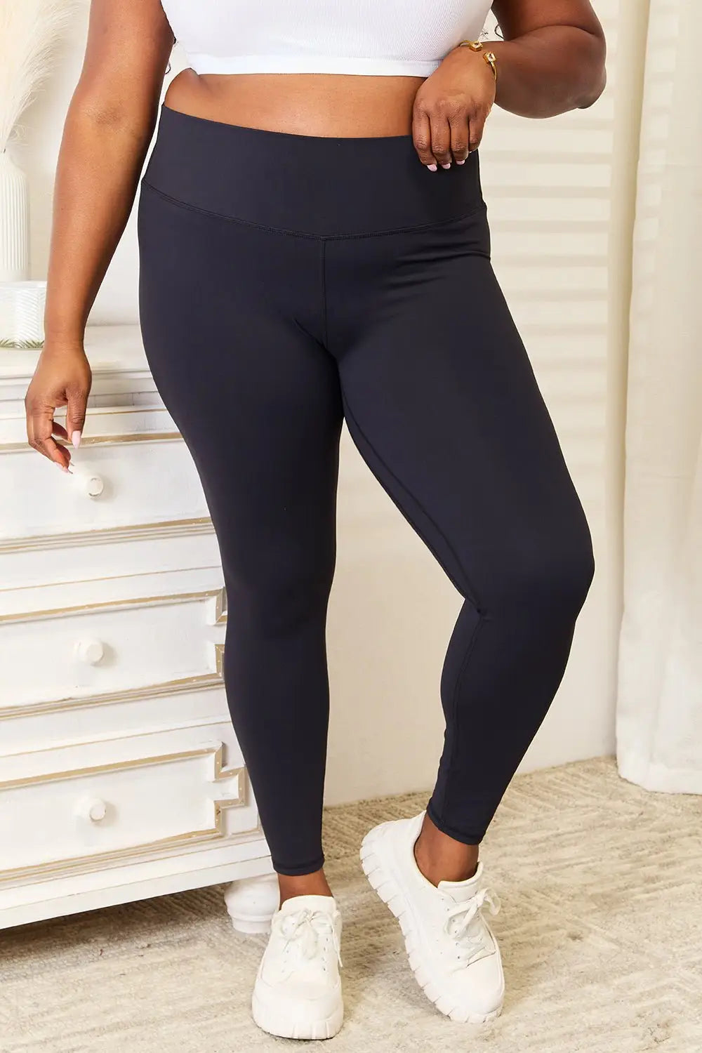 Wide Waistband Sports Leggings - Leggings