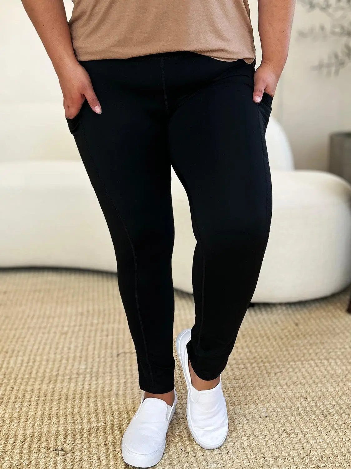 Wide Waistband Sports Leggings - Leggings