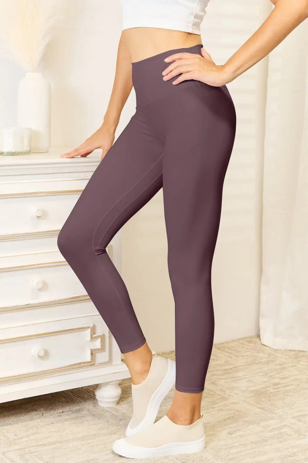 Wide Waistband Sports Leggings - Leggings
