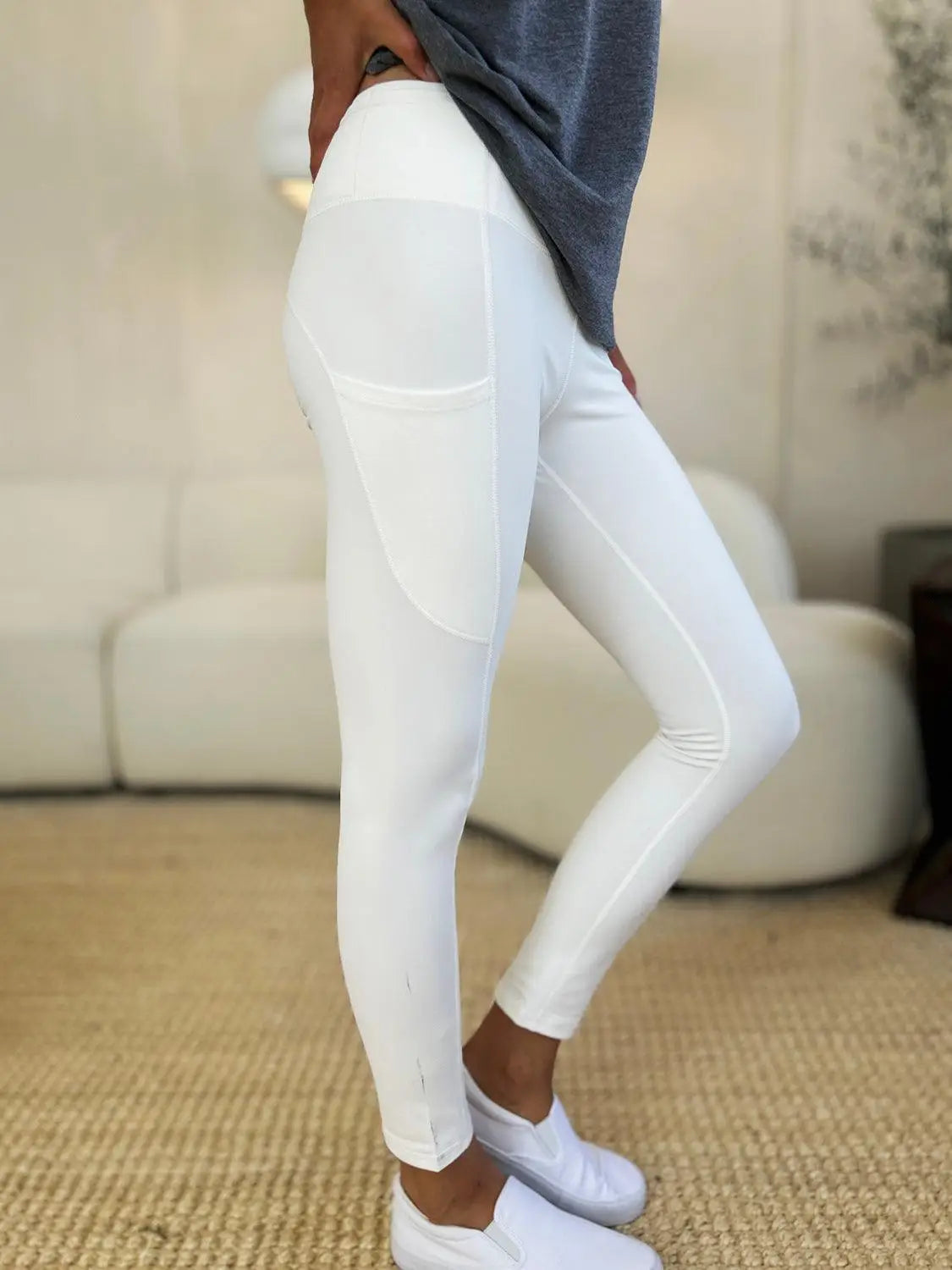 Wide Waistband Sports Leggings - Leggings