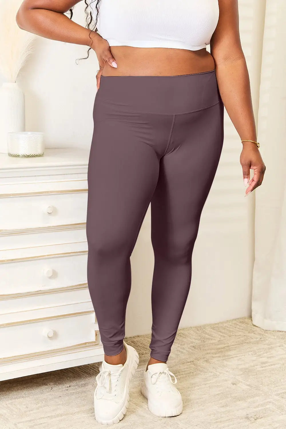Wide Waistband Sports Leggings - Leggings