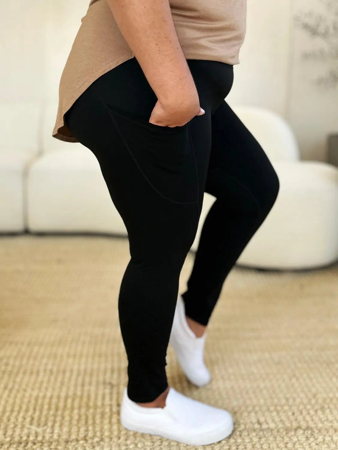 Wide Waistband Sports Leggings - Leggings