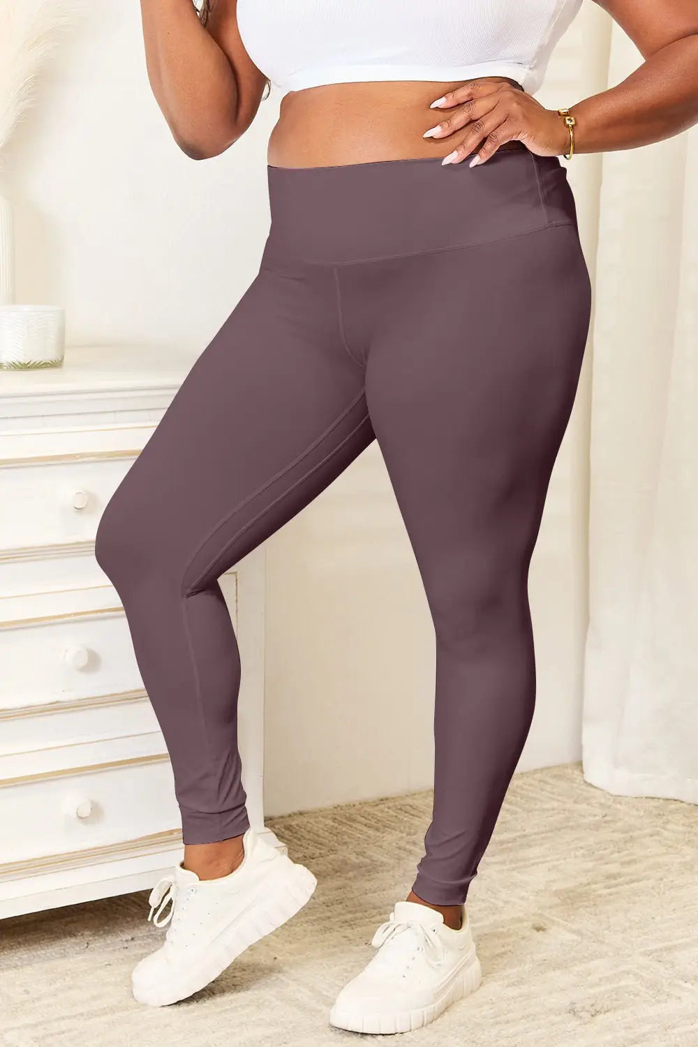 Wide Waistband Sports Leggings - Leggings