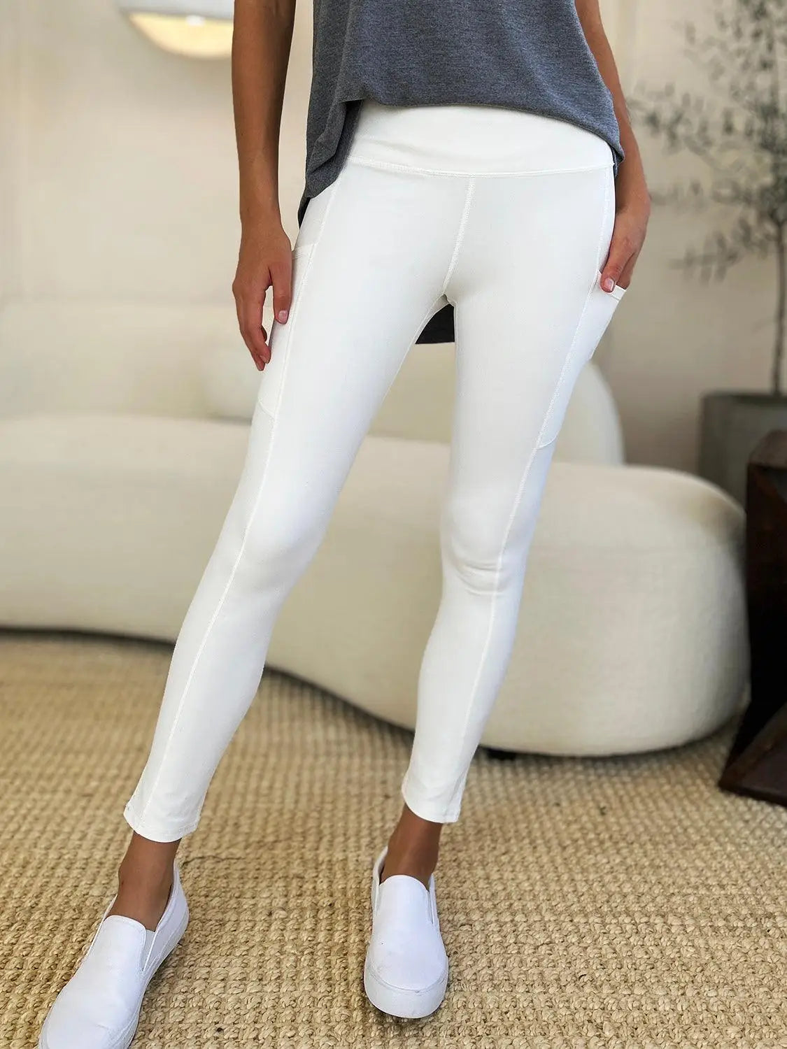 Wide Waistband Sports Leggings - Leggings