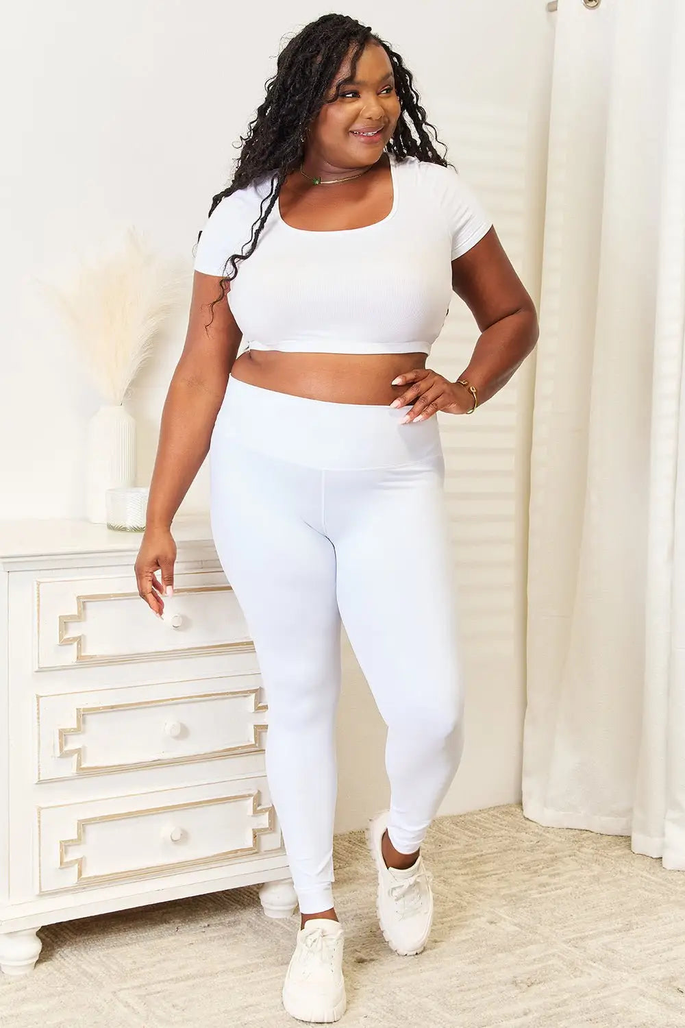 Wide Waistband Sports Leggings - Leggings