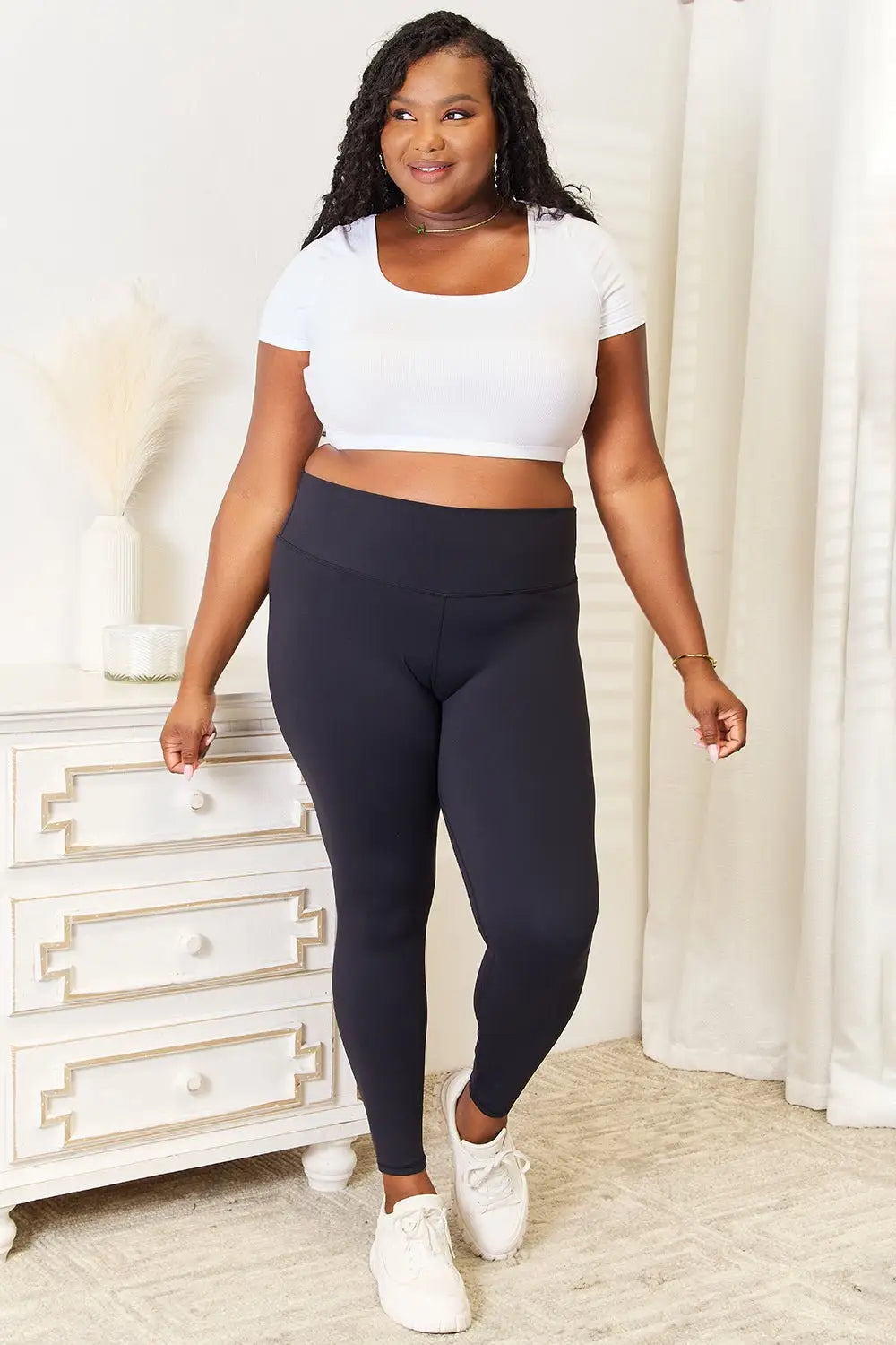 Wide Waistband Sports Leggings - Leggings