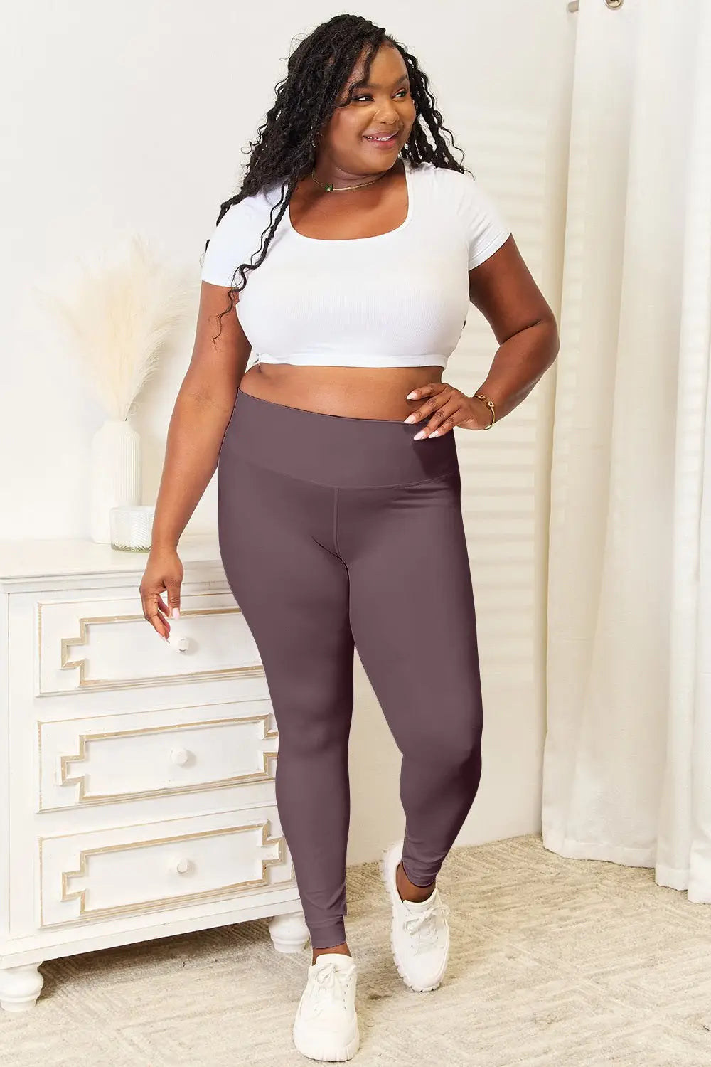 Wide Waistband Sports Leggings - Leggings