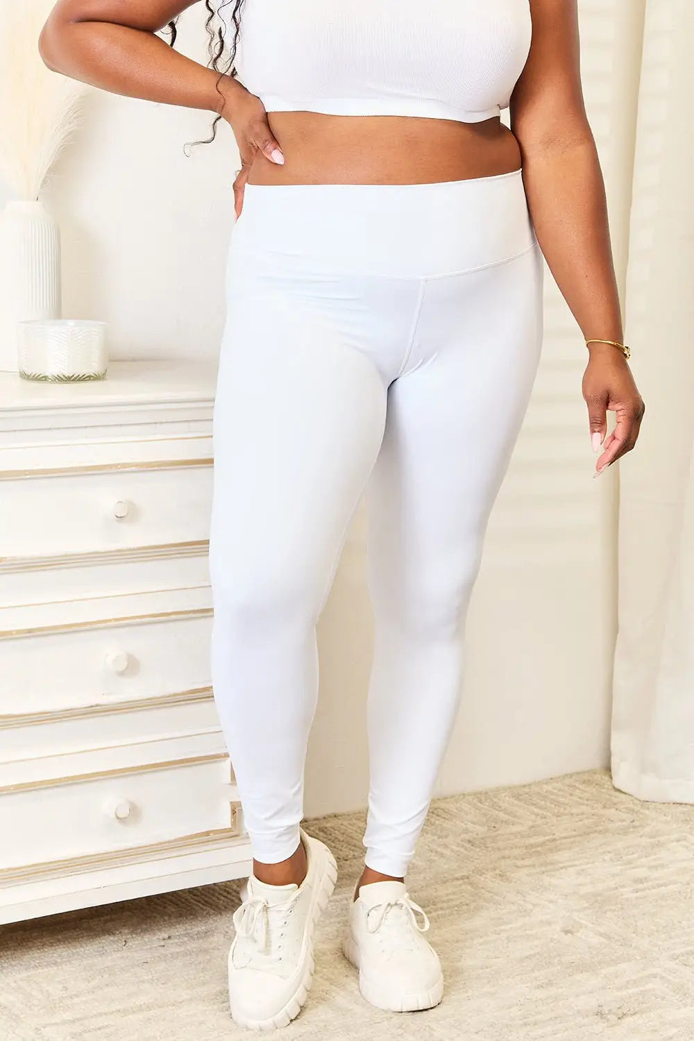 Wide Waistband Sports Leggings - Leggings
