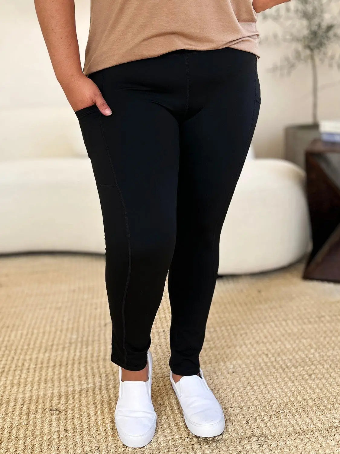 Wide Waistband Sports Leggings - Leggings