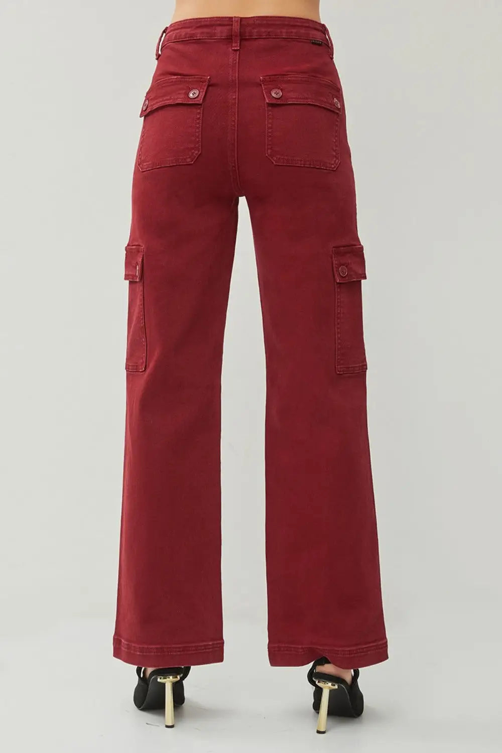 Wine High Rise Wide Leg Cargo Jeans - Eclectage