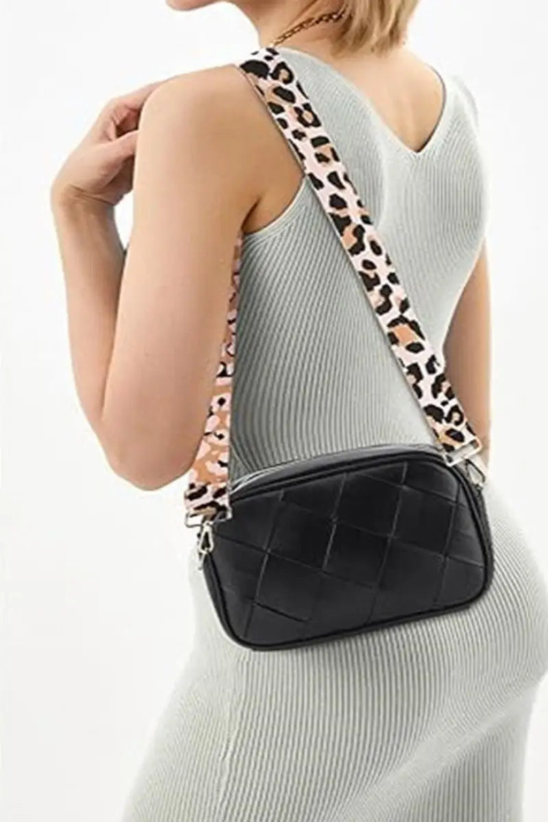 Woven Crossbody Bag with Leopard Strap - Eclectage