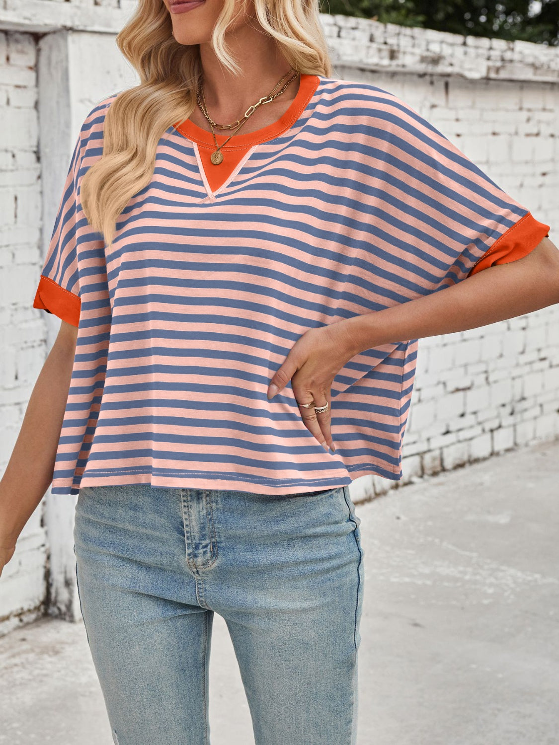 Lovelet Striped Round Neck Short Sleeve T-Shirt - Eclectage