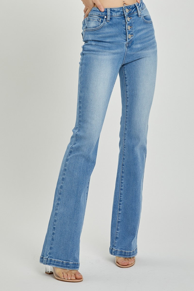 Lt Blue Button Fly Bootcut Jeans - Eclectage