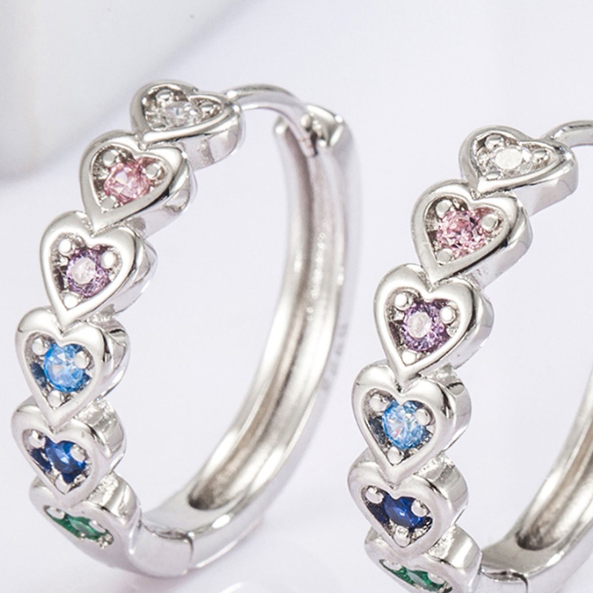 Heart Huggie Sterling Silver Inlaid Zircon Earrings - Eclectage