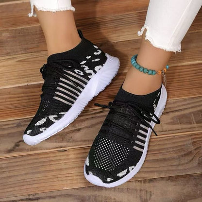 Leopard Mesh Lace Up Sneakers - Eclectage