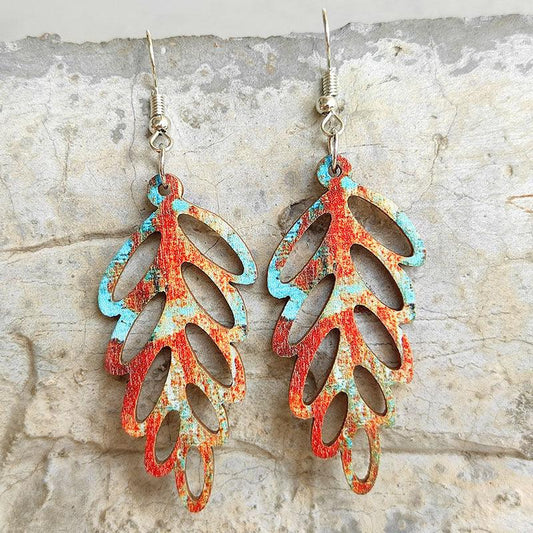 Leaf Shape Wooden Dangle Earrings - Eclectage