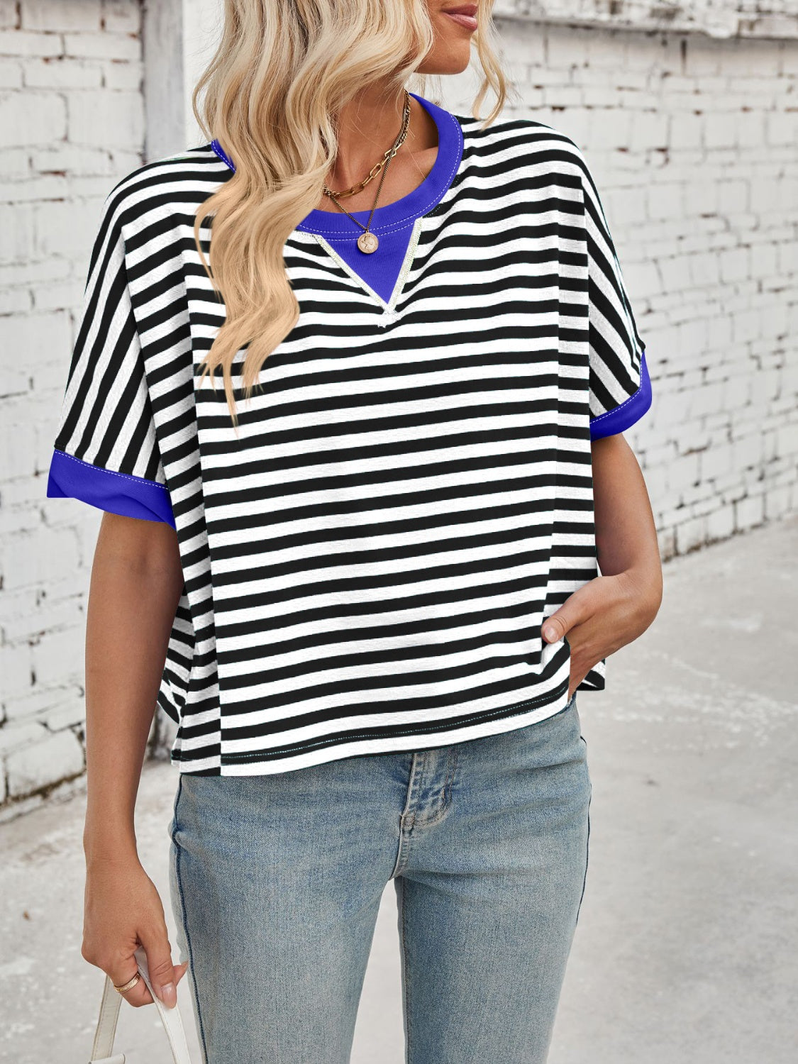 Lovelet Striped Round Neck Short Sleeve T-Shirt - Eclectage