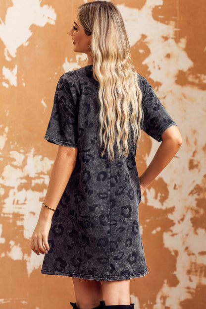 Dark Gray Leopard Dropped Shoulder Dress