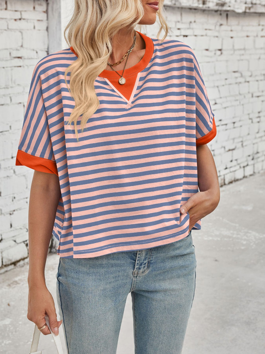 Lovelet Striped Round Neck Short Sleeve T-Shirt - Eclectage