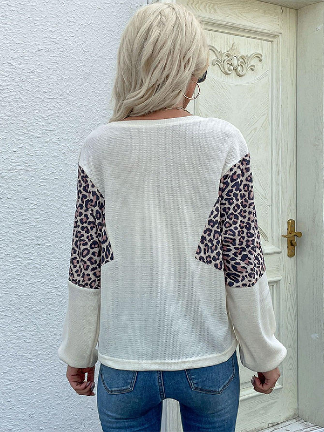 Beige Leopard Color Block Top - Eclectage