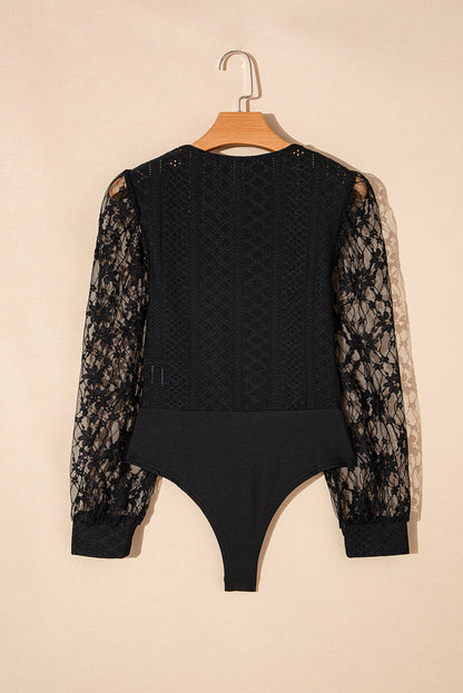 Eyelet Lace Long Sleeve Bodysuit - Eclectage