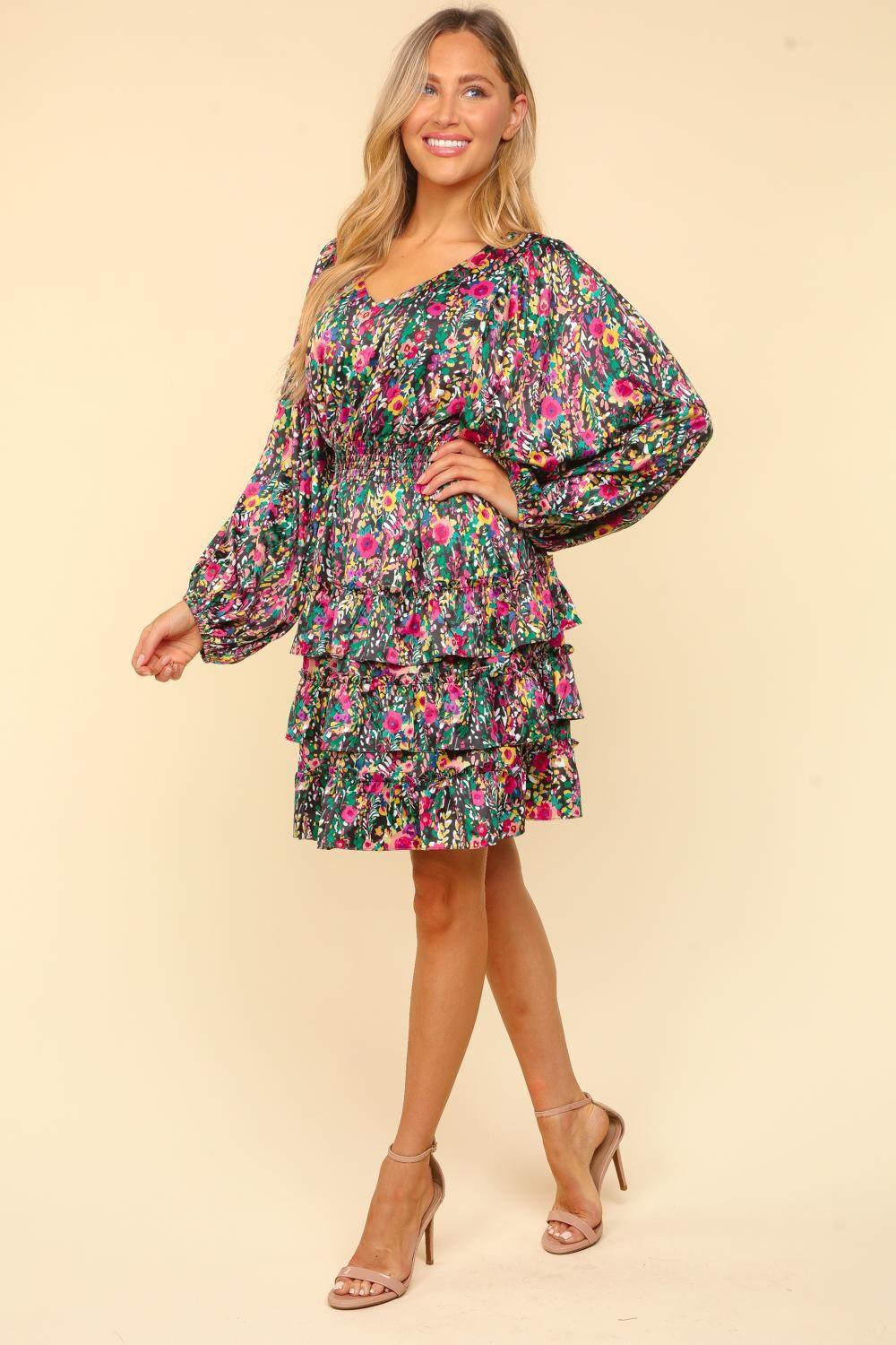 Floral Layered Satin Dress - Eclectage