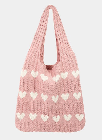 Contrast Heart Crochet Tote Bag - Eclectage