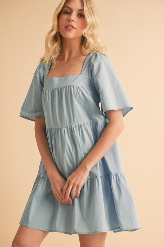 Light Blue Half Sleeve Tiered Dress - Eclectage