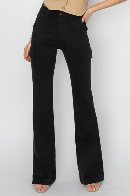 Black Side Slit Cargo Bootcut Jeans - Eclectage