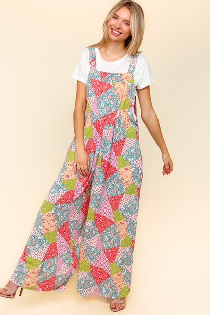 Printed Wide Leg Overalls