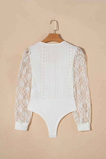 Eyelet Lace Long Sleeve Bodysuit - Eclectage