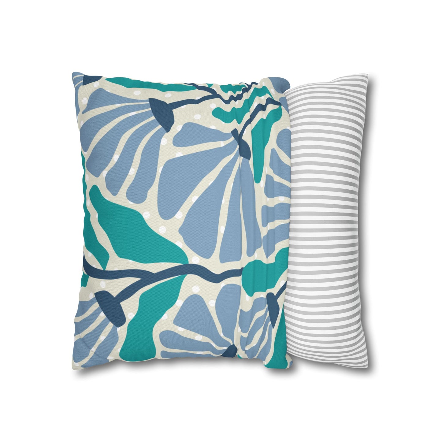 Blue Floral Dotted Pillow Cover