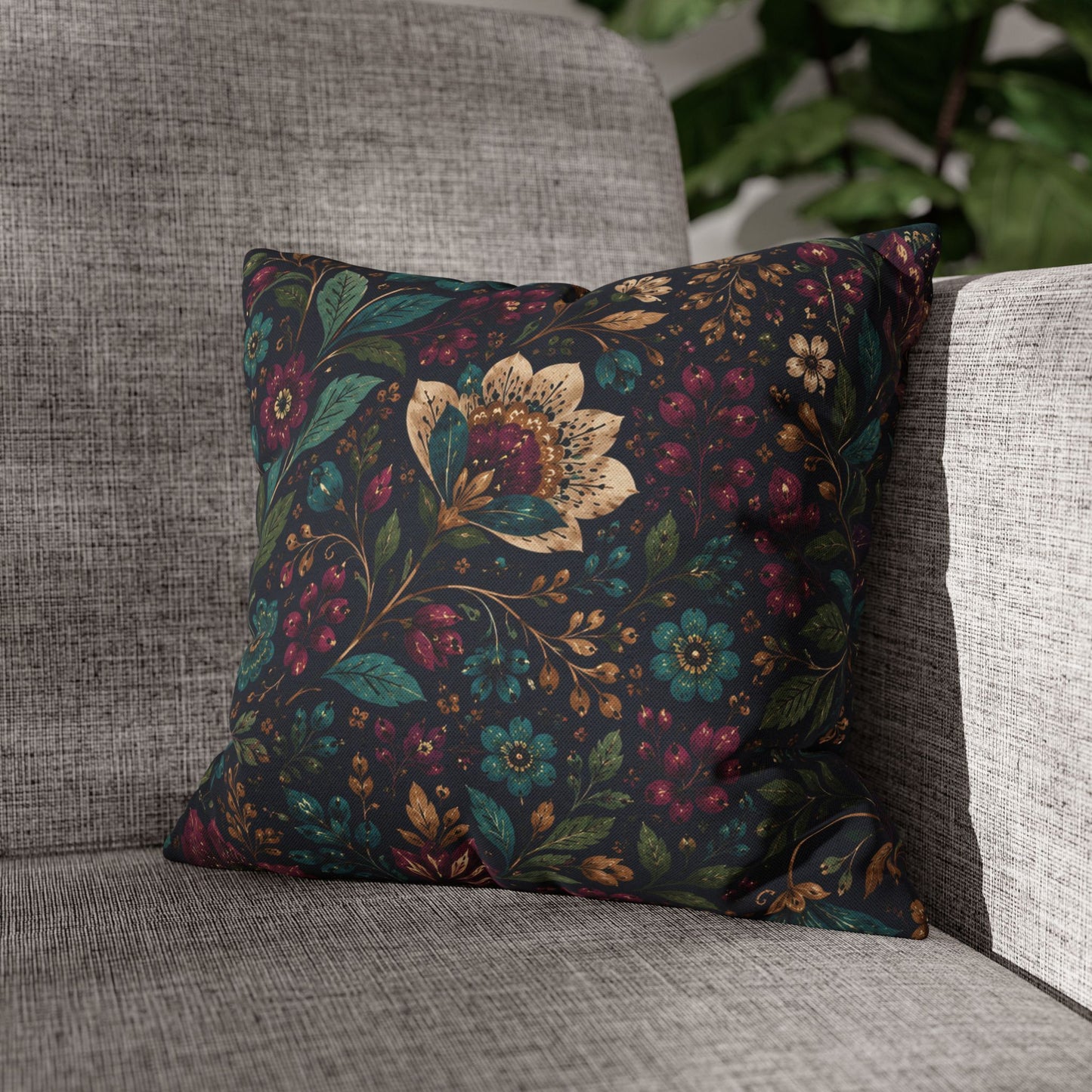 Jewel Tone Floral Throw Pillow Cover