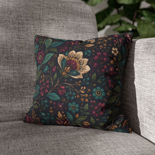 Jewel Tone Floral Throw Pillow Cover