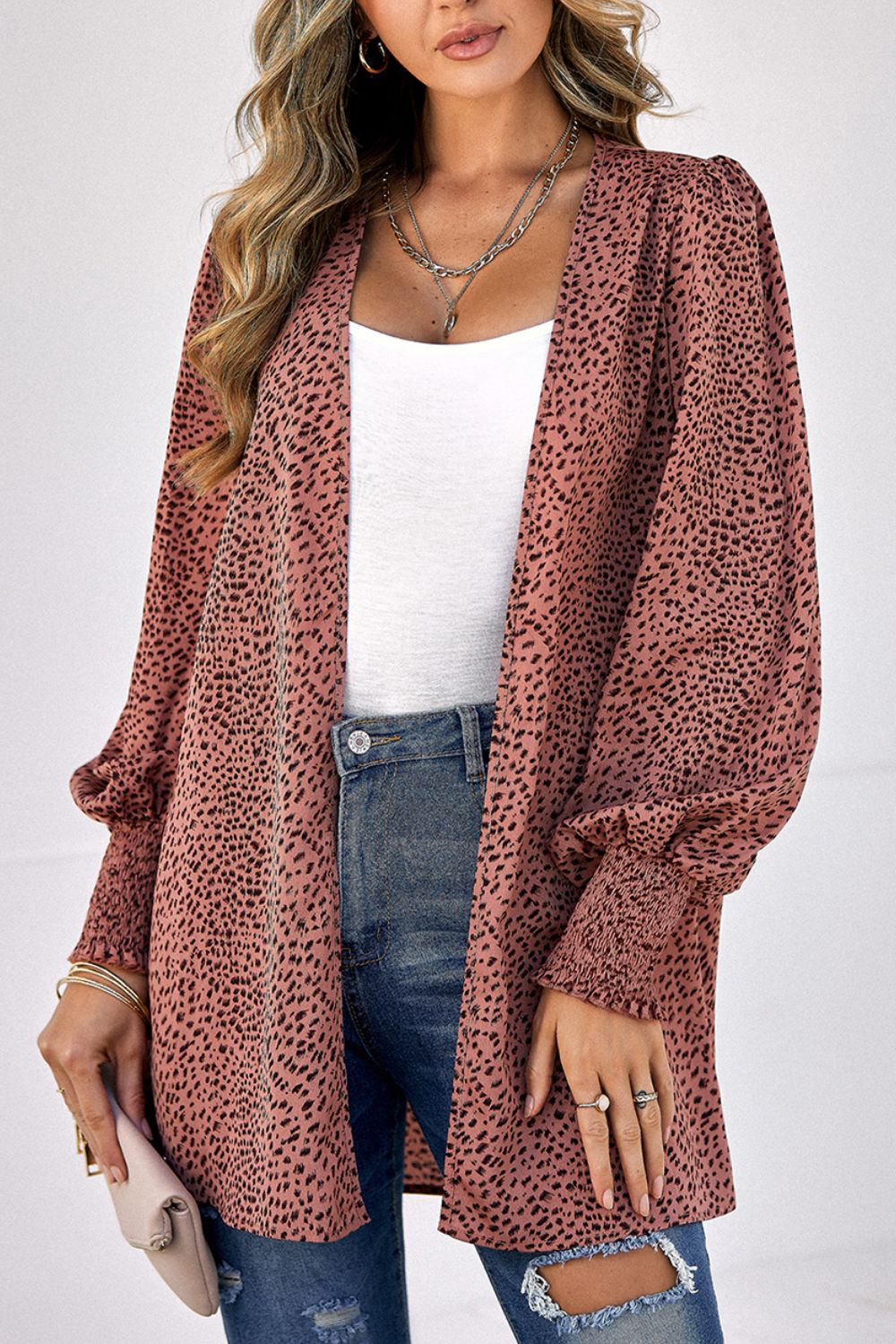 Leopard Print Balloon Sleeve Cardigan - Eclectage