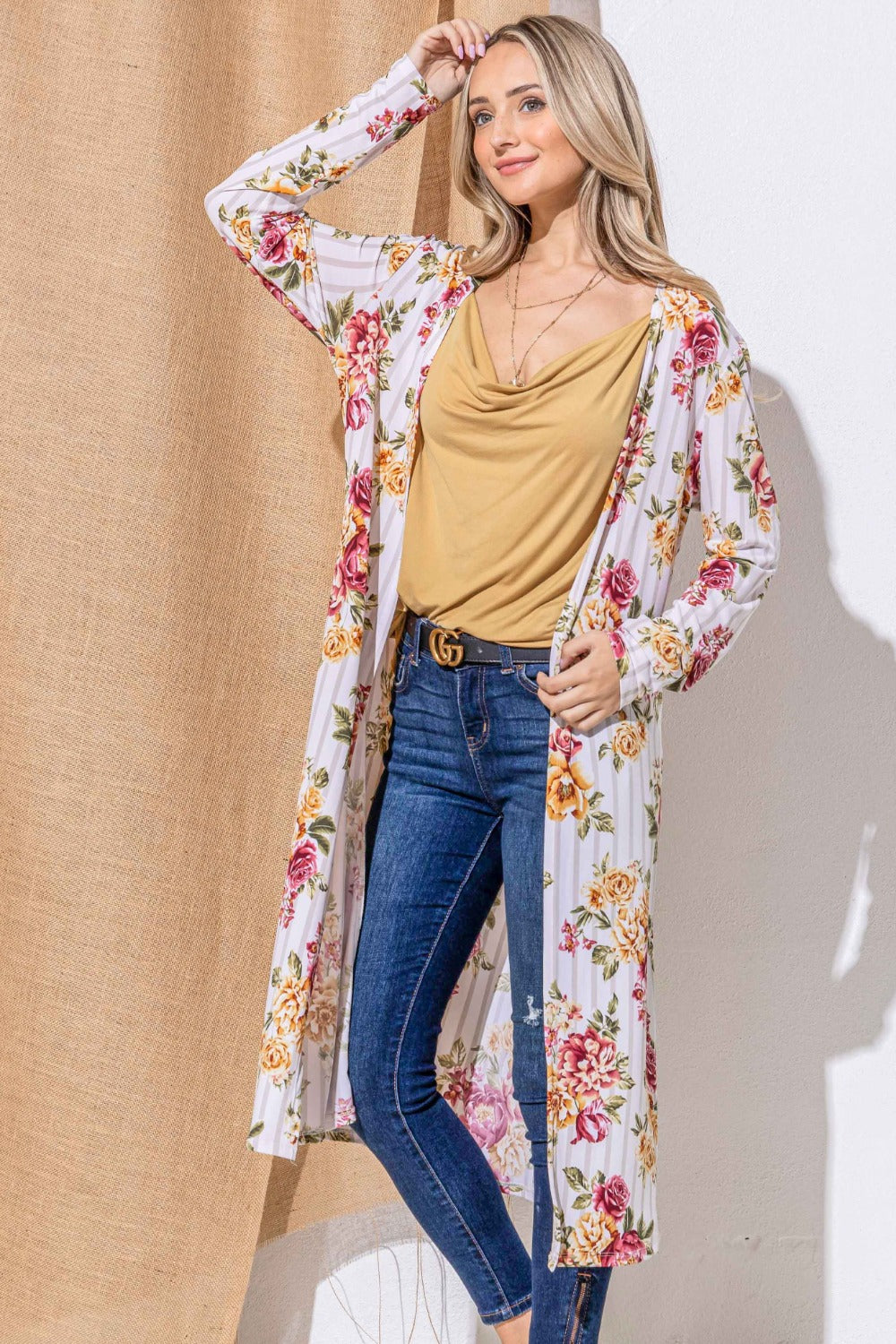 Floral Kimono Open Front Longline Cardigan - Eclectage