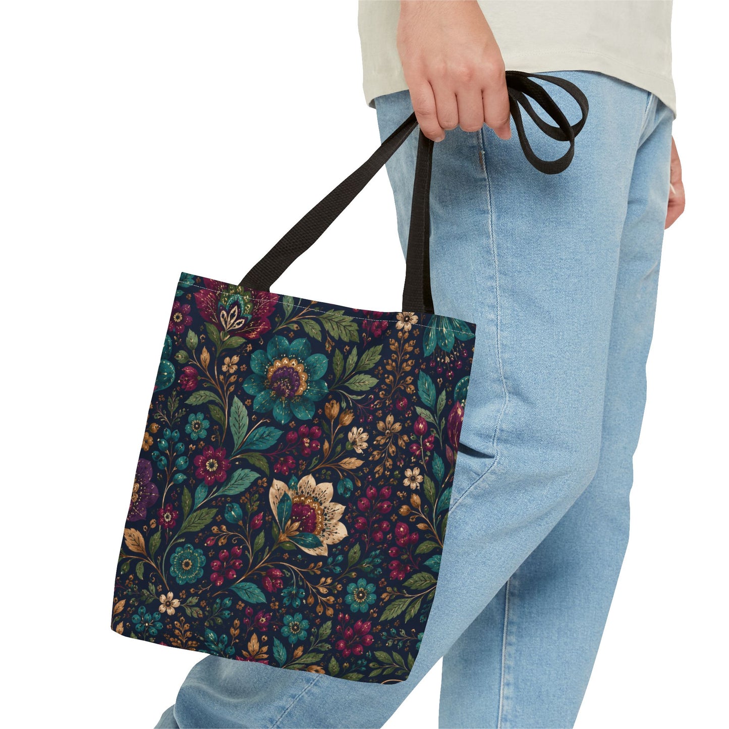 Dark Boho Floral Jewel Tone Tote Bag