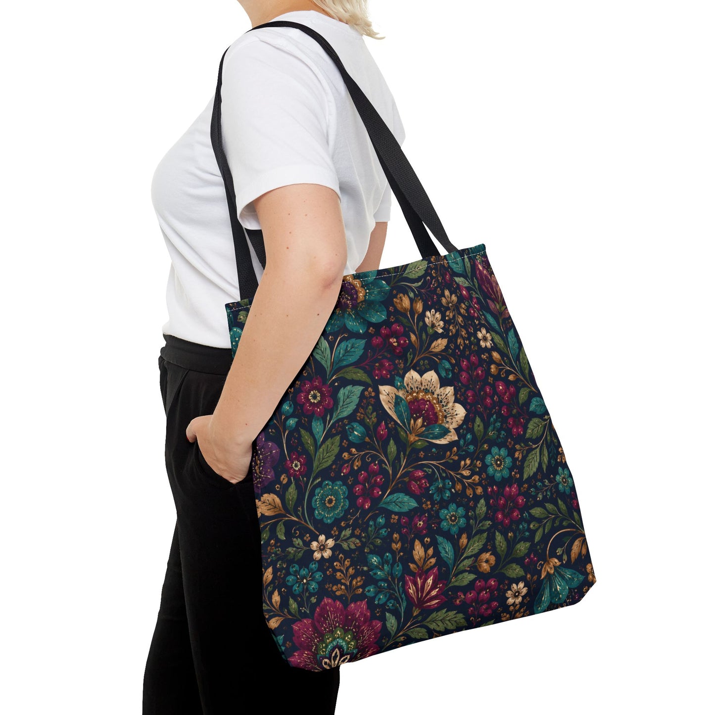Dark Boho Floral Jewel Tone Tote Bag