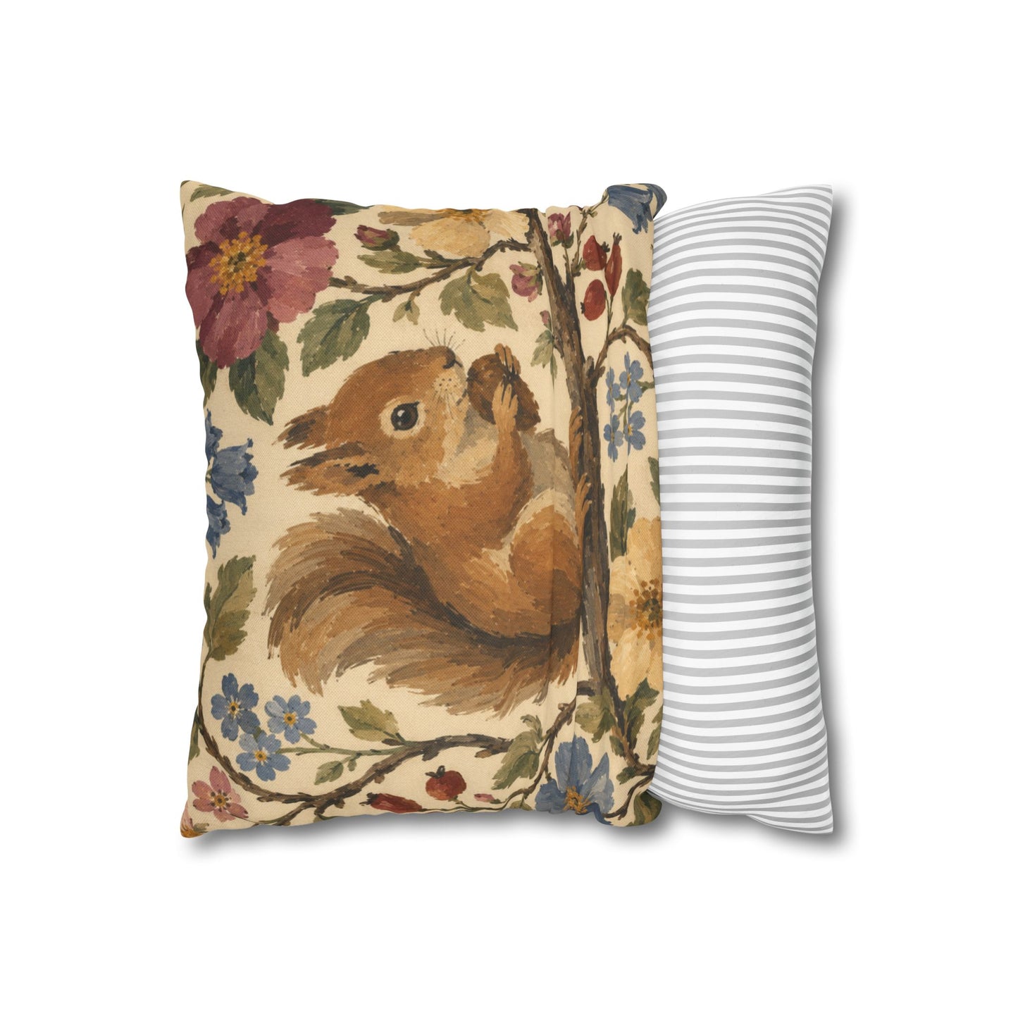 Floral Squirrel Pillow Cover
