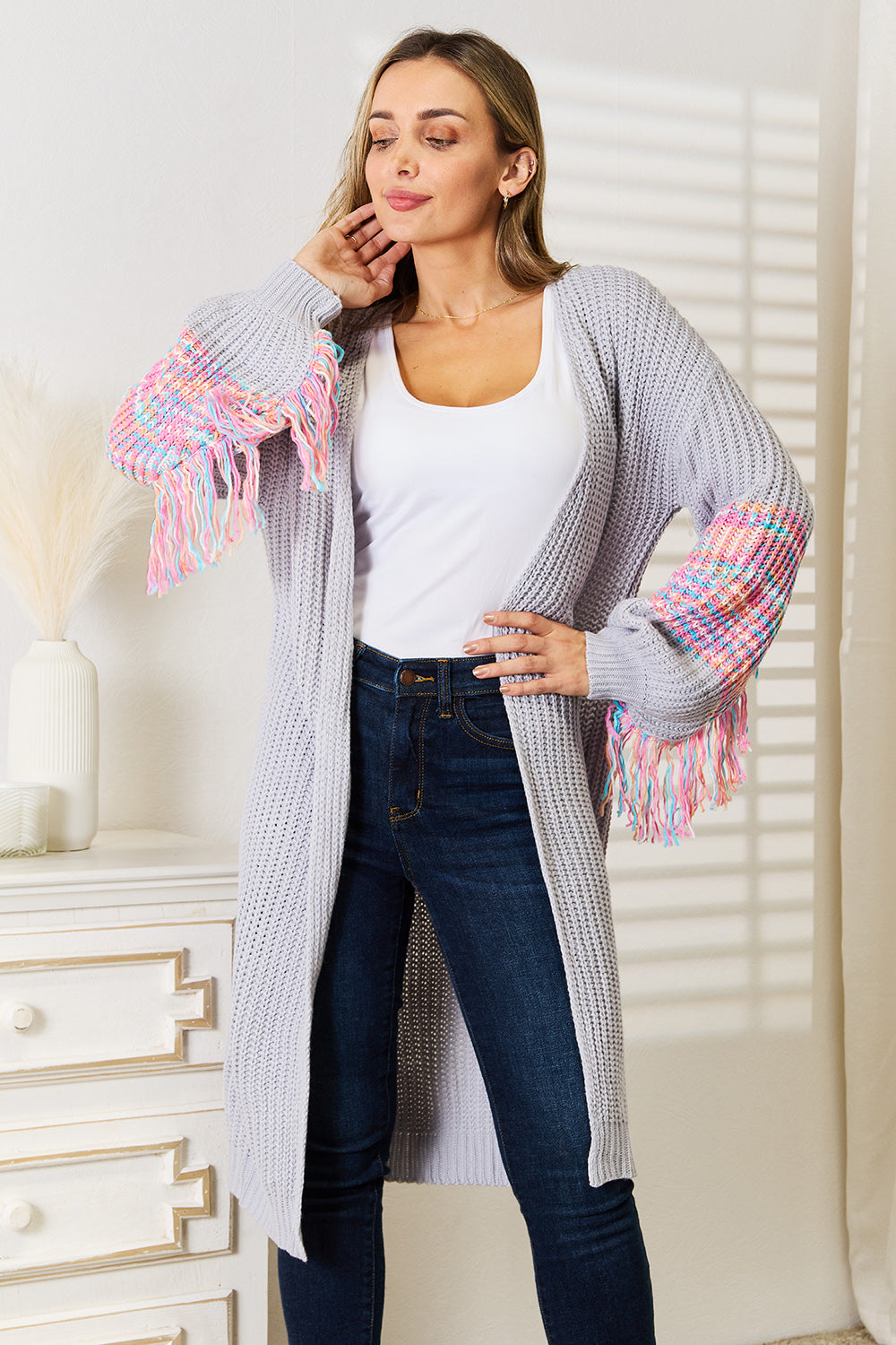 Cloudy Blue Fringe Sleeve Cardigan - Eclectage