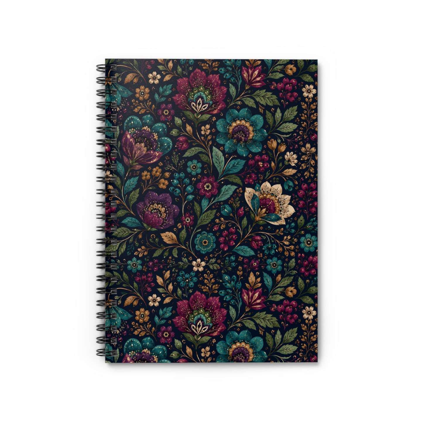 Dark Boho Floral Lined Spiral Notebook